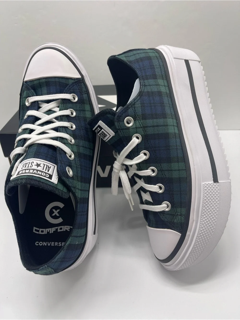 Converse WMNS CTAS Lift Double Stack Ox Navy Black Branch Out Platform Sneakers